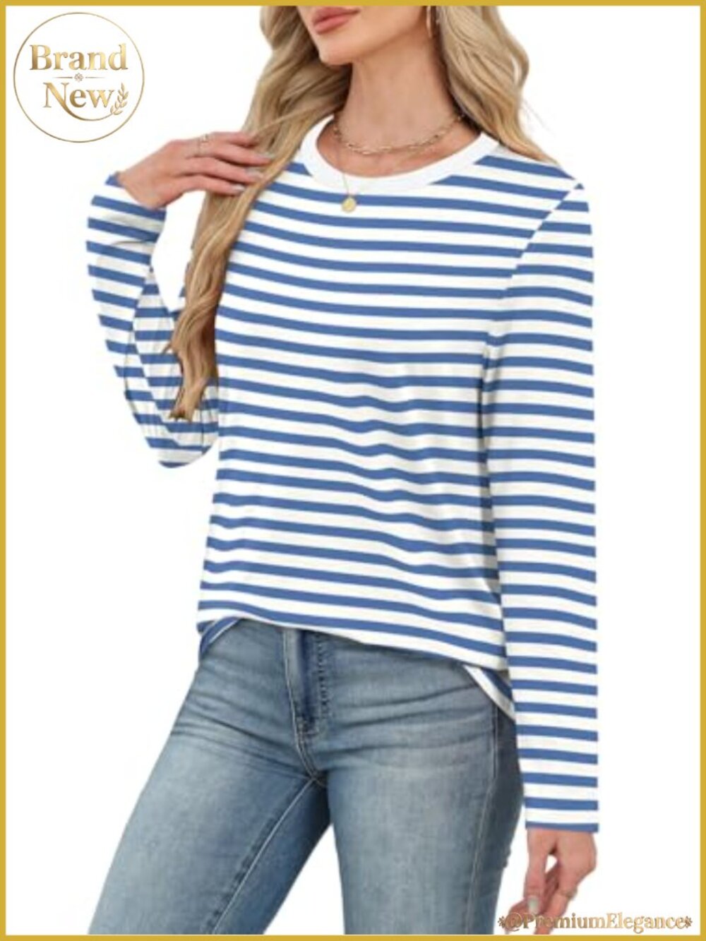 Striped Long Sleeve Top Color Block Crewneck Tee - Picture 4 of 6